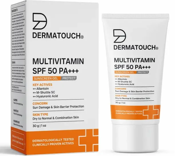 Dermatouch Sunscreen - SPF 50 PA+++ Multivitamin Gel | UVA-UVB Protection | Zero White Cast (30 g)