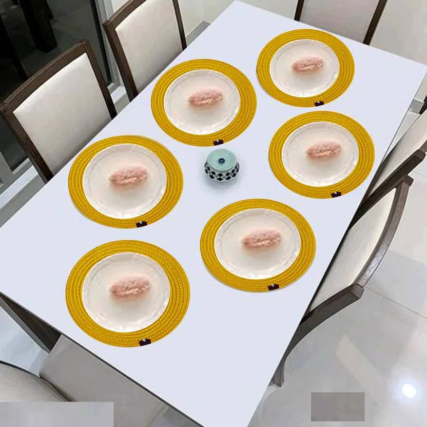 ROUSN Round Pack of 6 Table Placemat (Yellow, Cotton)