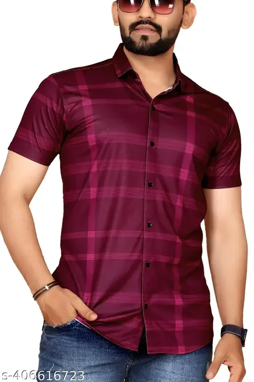 STI Men's Printed Regular Spread Collar Maroon Shirts