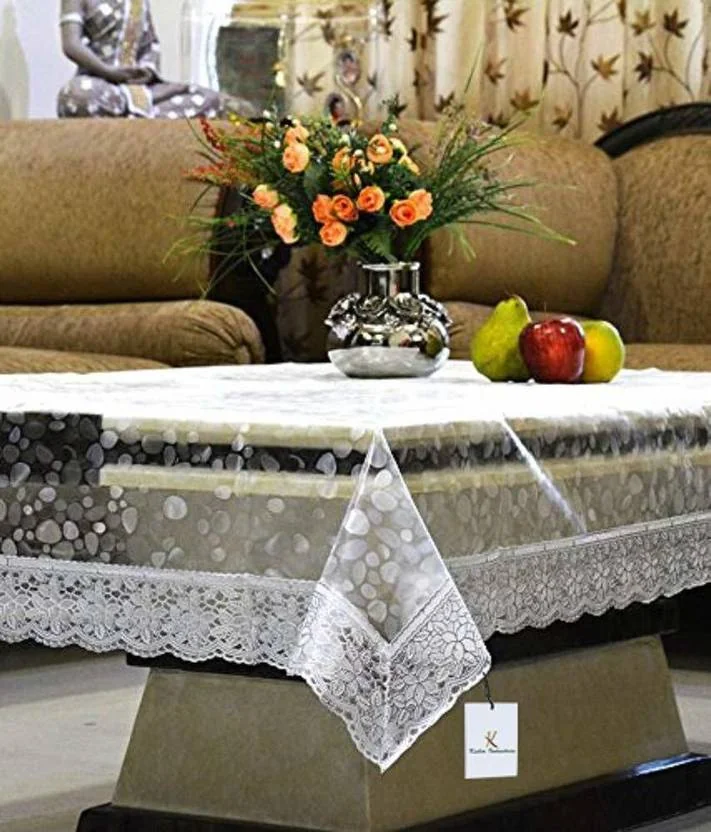 CASA FURNISHING Embroidered 4 Seater Table Cover (Silver, PVC)