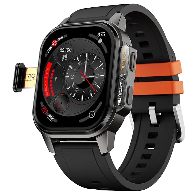 Fire-Boltt Snapp Smart Watch, Selfie Camera, 4G Nano-SIM Slot, 54.1mm AMOLED Display, Play Store- Unlimited apps, 1000mAh Battery, 2GB/4GB RAM + 16GB/64GB ROM (Archaic Black)