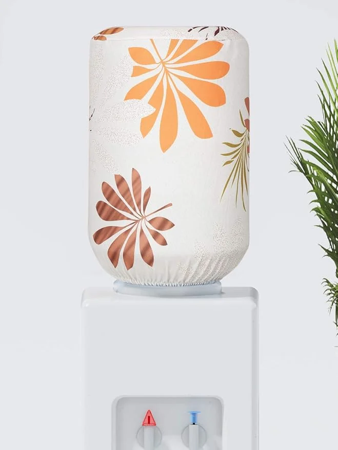 Cortina Floral Design Water Can Cover | Dispenser Bottle Protector | Polyester Material | Elastic Closure | Environmental Friendly | Digitally Printed | 45cm x 42cm x 43cm | 20 Liters |Beige 1