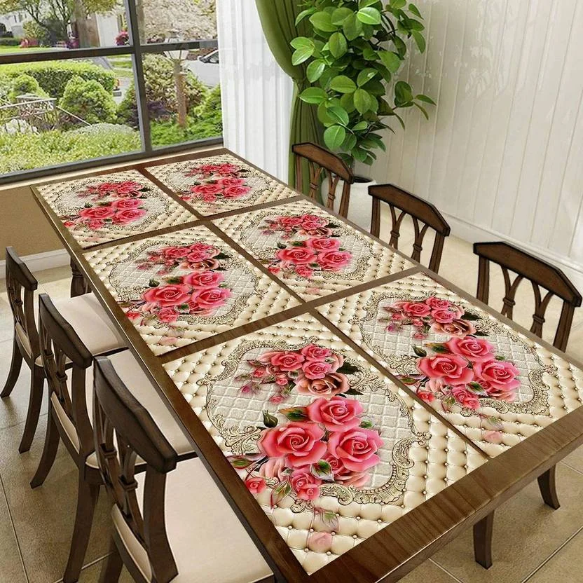 REVEXO Rectangular Pack of 6 Table Placemat (Peach, PVC)