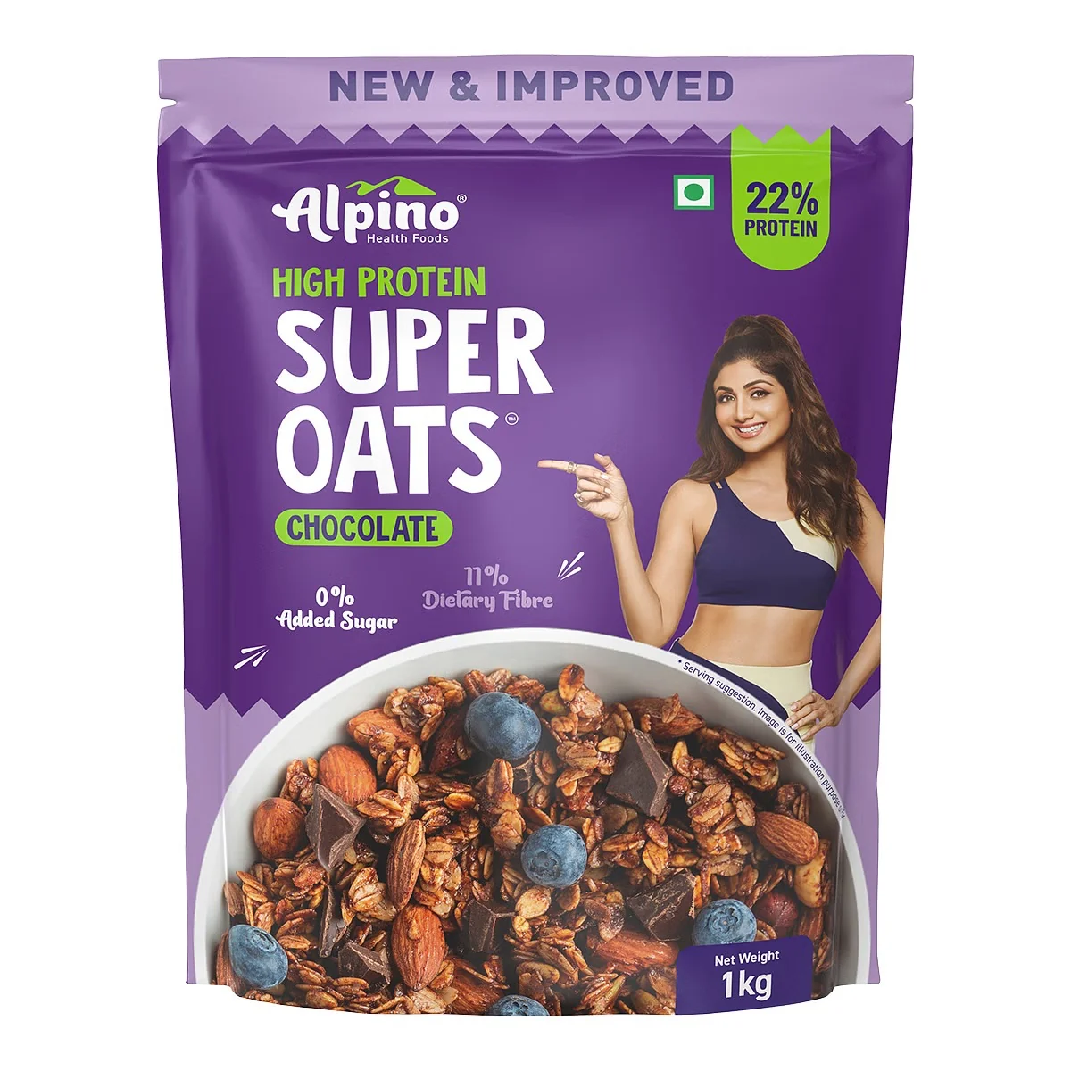 ALPINO High Protein Super Oats Chocolate 1kg – Rolled Oats, Natural Peanut Butter, Cocoa Powder, Nuts & Seeds – 22% Protein, Source of Dietary Fibre & Healthy Fats, No Added Sugar & Salt