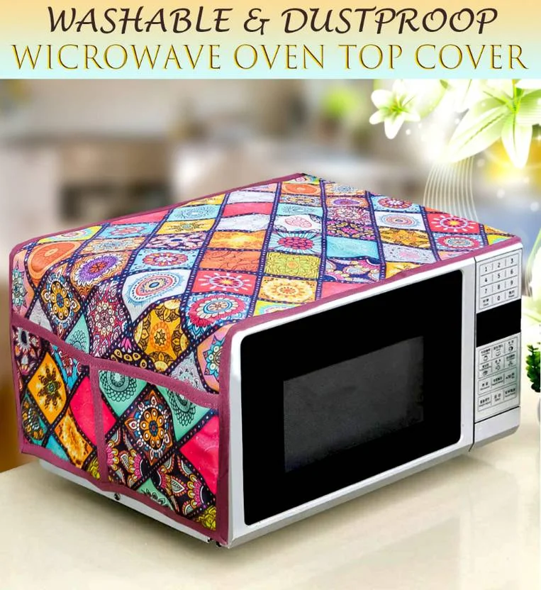 Crosmo Microwave Oven Cover (Width: 54.61 cm, Mehroon, Blue)
