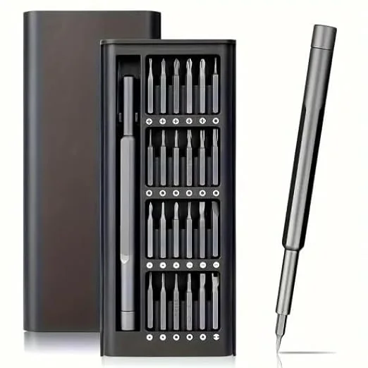 ADSTRUM ENTERPRISES 24 in 1 Small Mini Magnetic Precision Screwdriver Bits Set, Eyeglasses, Computer, Electronic, Watch Repair Kit with Phillips and Star Tiny Screw Driver Home Kit, Black