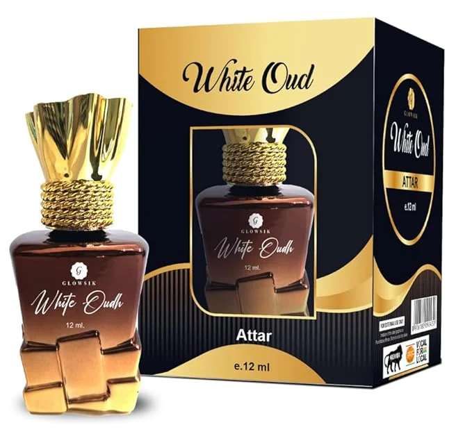 GLOWSIK White Oudh Attar | Unisex Long Lasting Fragrance | Strong Masculine & Floral Scent | Alcohol-Free Natural Oud Perfume for Women and Men (Roll-On - 12ml)