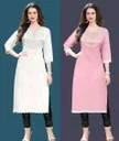 AlkalineRahu Women Solid Pure Cotton A-line Kurta (Pink, White)