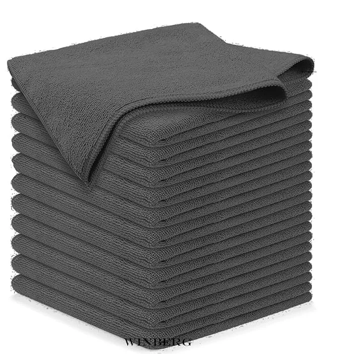 Winberg ® Microfiber Cleaning Cloth Grey Pack of 12, Size: 40 x 40 cm, 250 GSM Multi-Functional Cleaning Towels for Car Cleaning TWGRY-012
