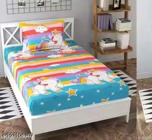 1 single Bed The Best design for Kids Room Living Room Pack Of 1 Bedsheet with 1 Pillow Cover-