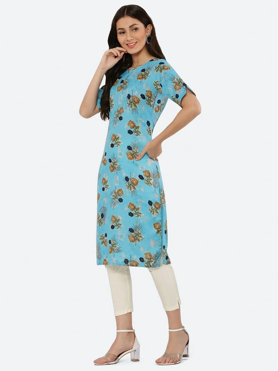 KETAKI FASHION Women Blue & Brown Floral Printed Straight Kurta