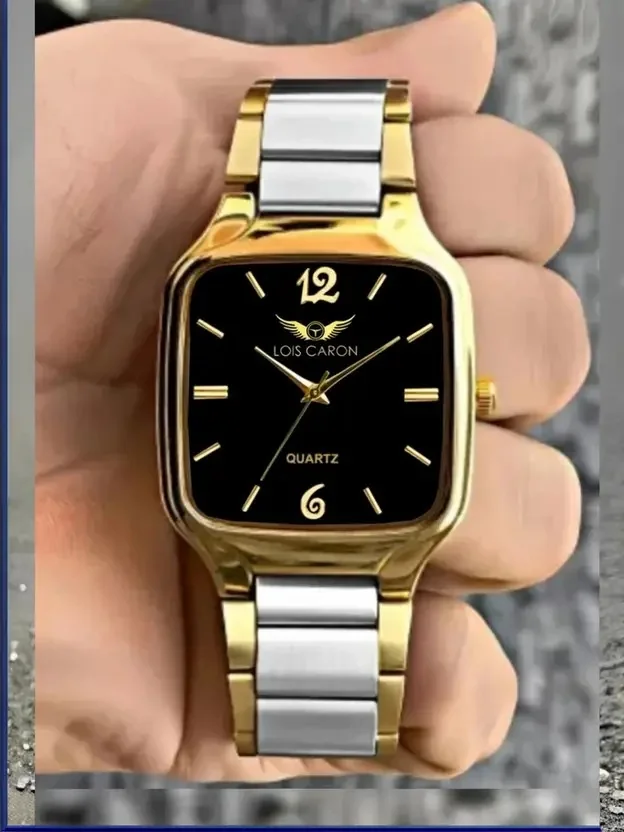 LOIS CARON Gold and Silver two tone Square Analog Quartz For Men/Boys Wrist watch Analog Watch  - For Men LCS-8567