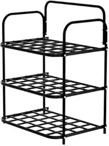 eumqestoer Durable Plastic & Metal Shoe Rack - 3-Tier Stackable Organizer for Home, Closet & Entryway, Holds Up to 9 Pairs of Shoes, Easy Assembly, Space-Saving Design (3 Shelves), Black
