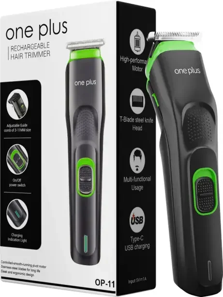 One Plus OP 11 Cordless Professional Hair Trimmer Titanium coated blade waterproof Trimmer 120 min Runtime 12 Length Settings  (Black, Green)