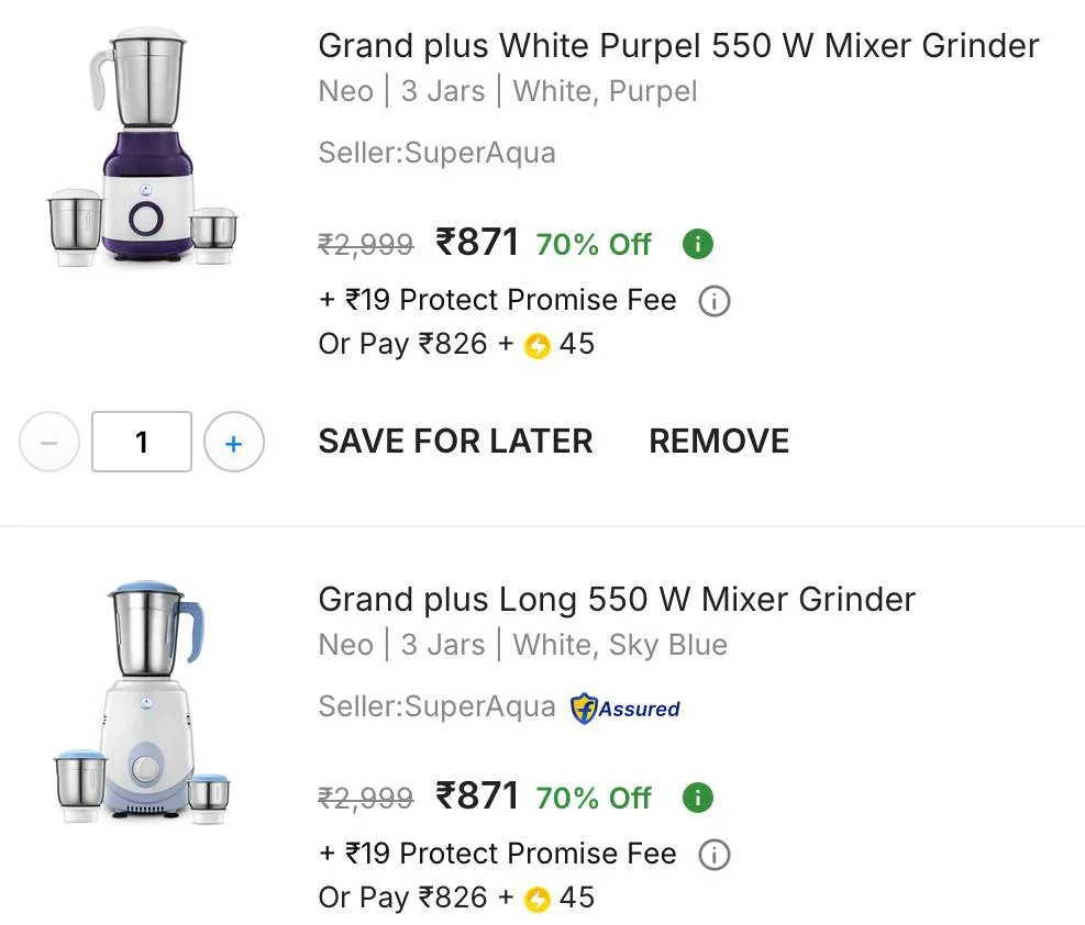 550W Mixer Grinder at ₹871