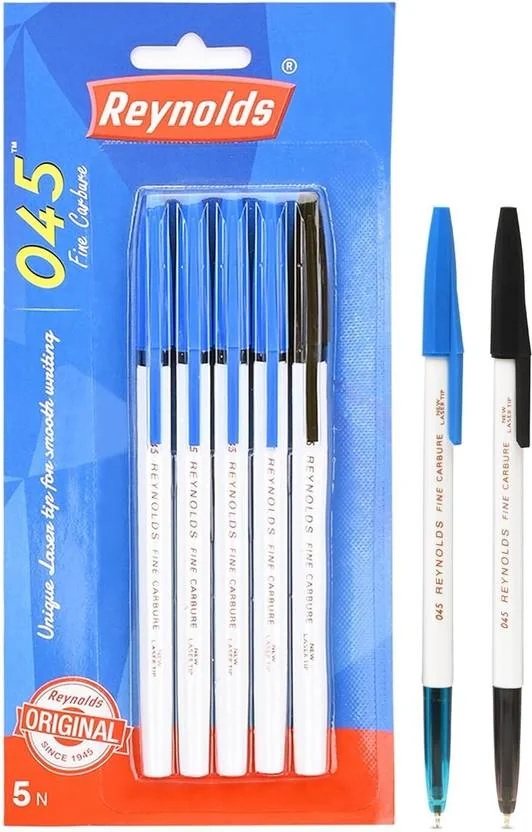 Reynolds 45 Ball Pen  (Pack of 5, Ink Color - Blue, Black)