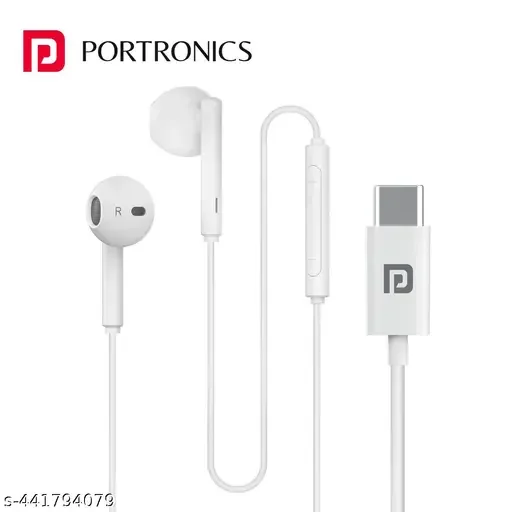 Portronics Conch Theta C in Ear Type C Wired Earphones with in Line HD Mic, Powerful Audio, 14.2mm Driver, Unique Earbuds Design, TPE Anti Tangle Wire, in line Controls, Wide Compatibility(White)