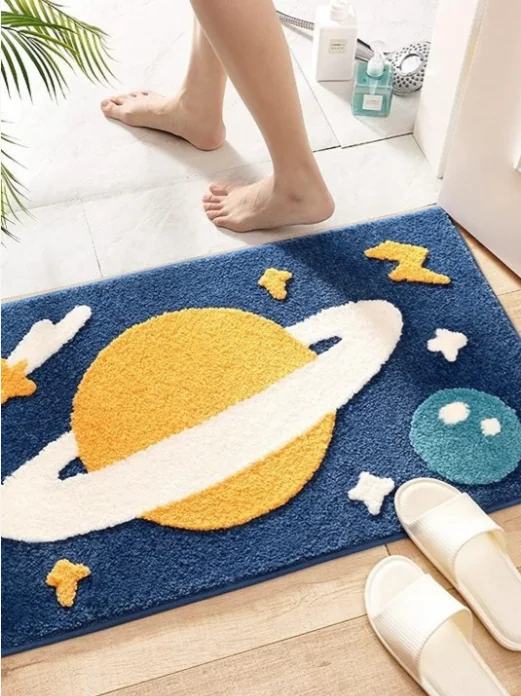 ROSEATE Grey & Yellow Space Microfiber 2000 GSM Anti-Skid Bath Rug