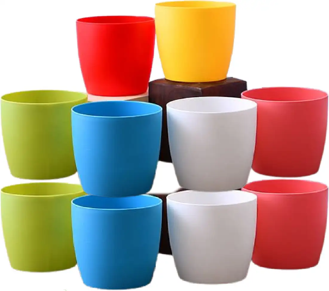 Leafy tales Plastic Cool Pot, Multicolor 10 x 10 x 8 cm 10 Pieces Plant Container Set (Pack of 10, Plastic)
