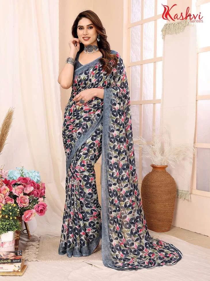 Geometric Print Daily Wear Georgette SareeGeometric Print Daily Wear Georgette Saree