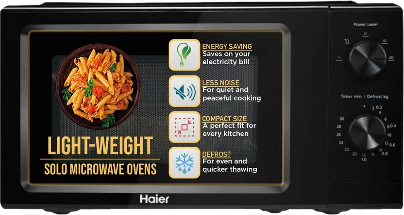 Haier 19 L Inverter Technology, Light Weight, Defrost, 5 Power Levels Solo Microwave Oven  (HIL1901MBPB, Black)