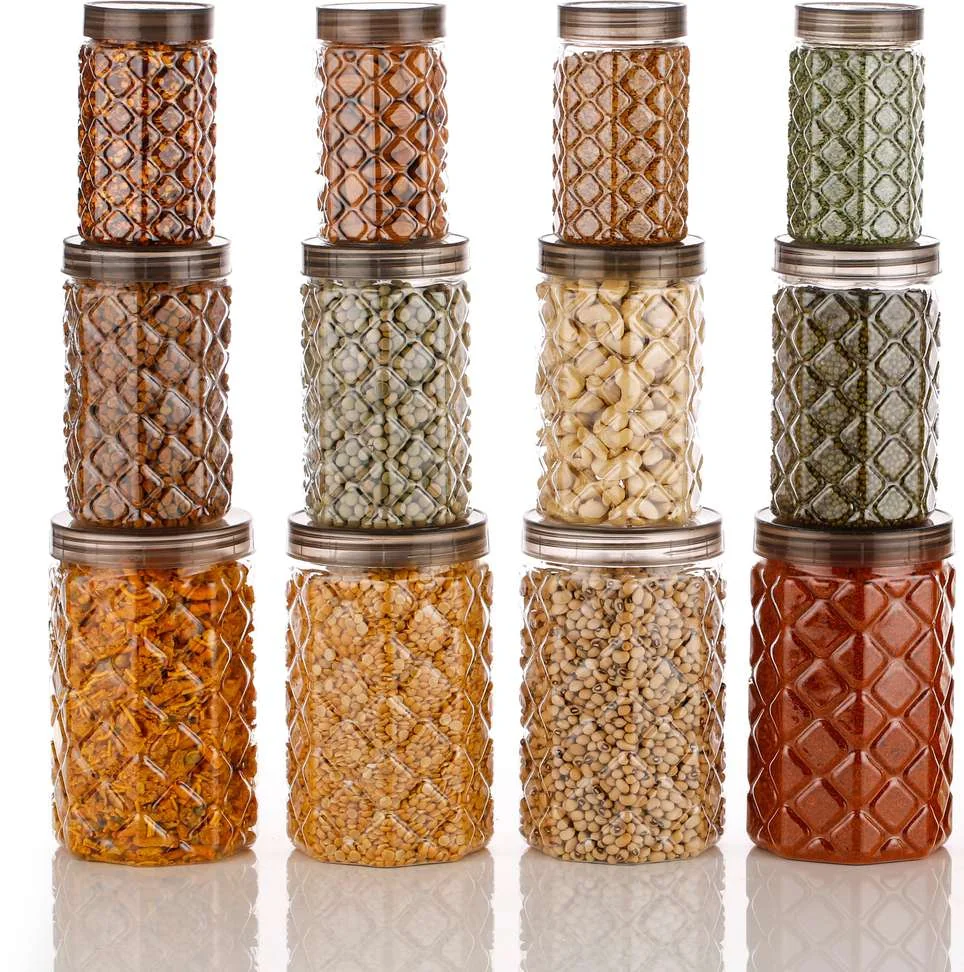 Pack of 12 Plastic Cookie Jar - 350 ml, 650 ml, 1200 ml Neki MulticolorPack of 12 Plastic Cookie Jar - 350 ml, 650 ml, 1200 ml Neki Multicolor