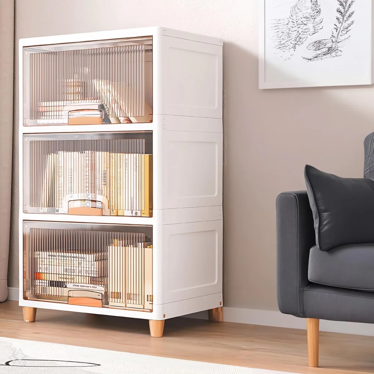 DecoLogy Plastic Multipurpose Bookshelf Organiser Rack for Living Room, Kitchen, Bedroom, Office (Cupboard Rack - White Window, 3PCS)