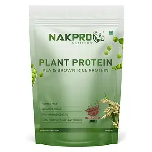 NAKPRO Vegan Plant Protein Powder (Pea Protein & Brown Rice Protein), Chocolate - 1kg | 25.2g Protein, 4.9g BCAA | Easy To Digest | All Essential Amino Acids for Muscle Gain and Recovery