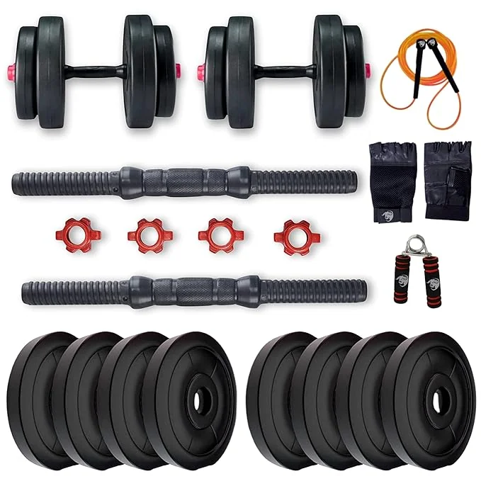 BULLAR Adjustable Dumbbells Set 8 Kg to 20 Kg with Pair of Dumbbell Rods and PVC Weight Plates with Gym Accessories (16 KG)