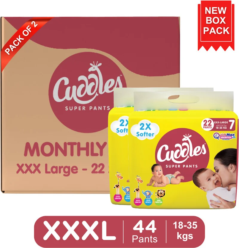 Cuddles - Super Pants Baby Diaper 2X Softer Super Dry Comfort Quick Max Absorption Upto 12 Hrs - XXXL