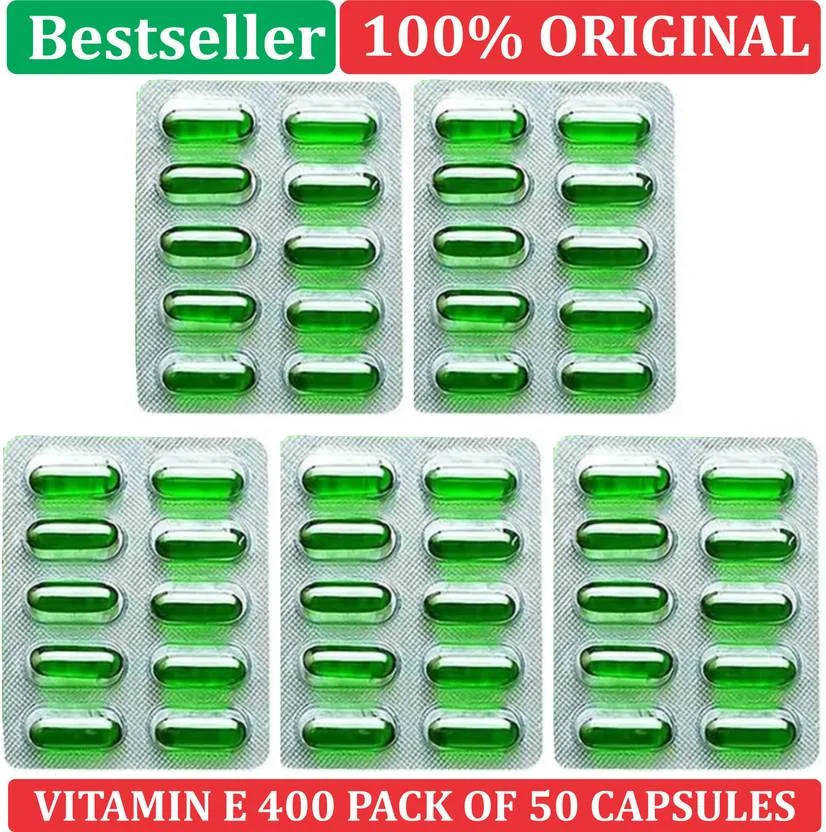 PHARMAZAIN LIFE SCIENCES Vitamin E (Pack of 50 Capsules) Face Hair Pimple Glowing Skin & hair care  (50 Capsules)