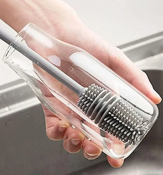 VYOOx Long Handle Silicone Bottle Cleaner Brush for Washing Water Bottle, Solution Bottle, Mug. Cleaning Brush ((Pack of 1) (Color - Grey))
