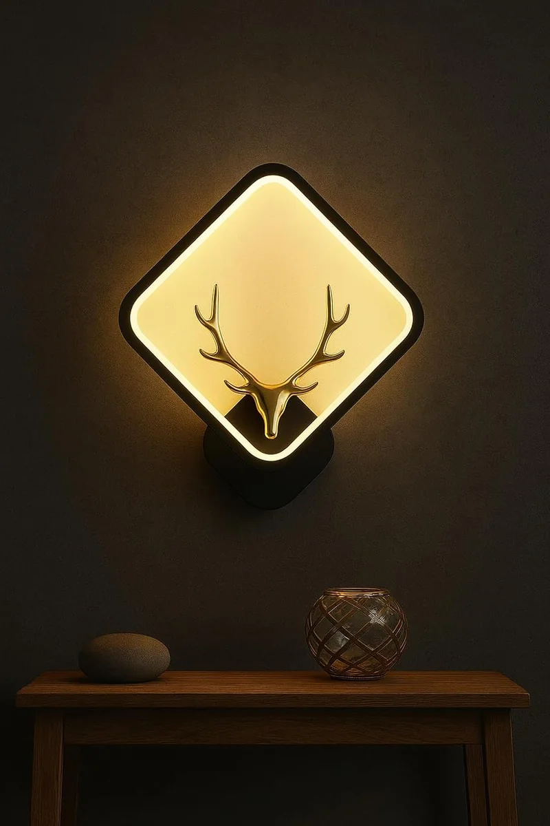 Deer Face LED 3 Color Home Decor Fancy Indoor/Outdoor Decorative Lights for Bedroom, Black Square Pendant Light for Home Creative Flush Mount Wall Lamp for Hallway & Interior