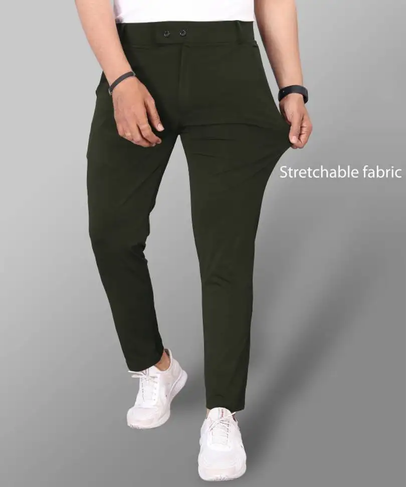 Slim Fit Men Dark Green Trousers