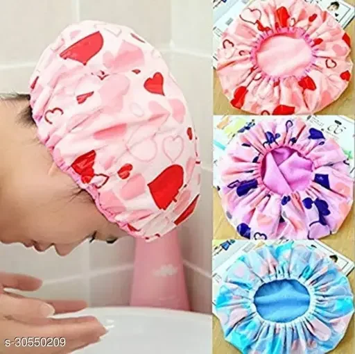''Waterproof Bathroom Shower Caps Elastic Hair Reusable Head Cover Free-Size Spa Cap For Homes, Salons, Hair Treatment, Beauty Parlor (size - pack of 3