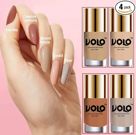 Volo HD Colors High-Shine Long Lasting Non Toxic Professional Nail Polish Set of 4 (Nude Tude)