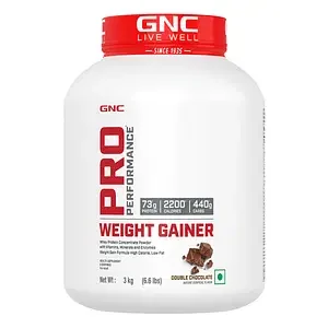 GNC Pro Performance Weight Gainer | 3 Kg | 6 Servings | Healthy Body Gains | Reduces Muscle Breakdown | Boosts Metabolism | Formulated In USA | 73g Protein | 440g Carbs | 2200 Cal | Double Chocolate