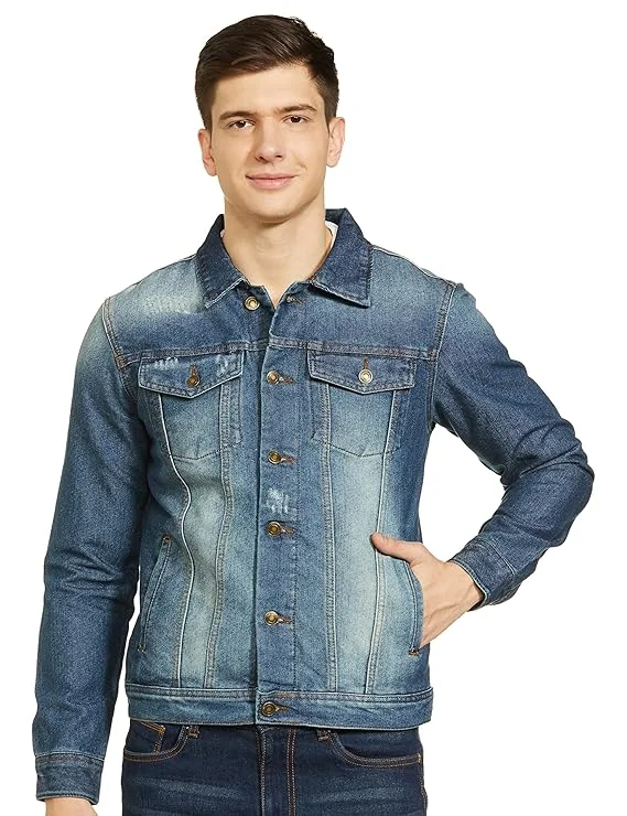 The Indian Garage Co Men Slim Fit Solid Denim Trucker Jackets