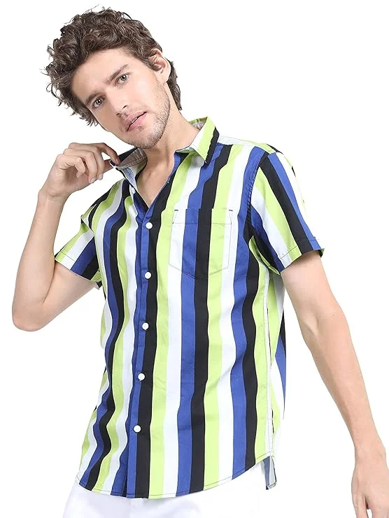 KETCH Men Cotton Slim Fit Striped Half Sleeve Shirt