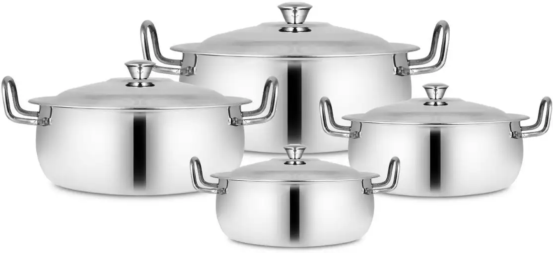 Stainless Steel Cooking & Serving Handi Set of 4|TrendyHandi For Modern Kitchen| Induction Bottom Cookware Set (Stainless Steel, 4 - Piece)