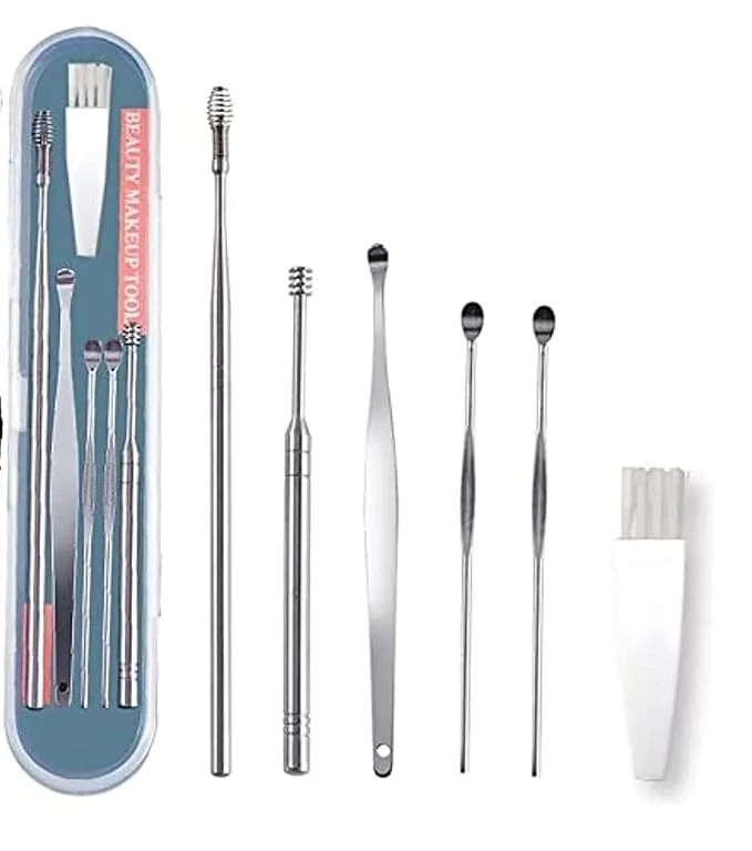 JM SELLER Ear Wax Cleaner Resuable Ear Cleaner Kit Ear Cleaner Tool Set with Storage Box Ear Wax Remover Tool Kit with Ear Curette Cleaner and Spring Ear Buds Cleaner - 6 Pc Set