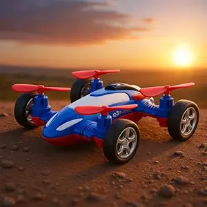 GRAPHENE Drone Flying Car Toy Friction Powered Realistic Moving Fans 4 Rotors with Red Propeller Blades 360° Wings Rotation Pullback Opening Push and Go Forward Backward Multicolor Vehicle Design