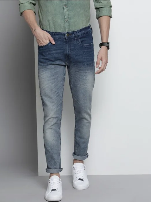 The Indian Garage Co Men Blue Slim Fit Light Fade Ombre Stretchable Jeans