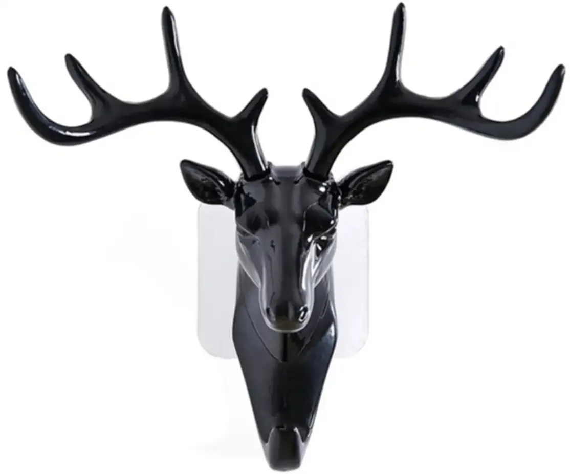 Deer Head Hanging Hook |Self Adhesive Wall/ Door Hook Hanger Bag, Keys, Towels Plastic Key Holder (1 Hooks, Black)