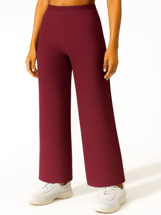 Women Self Design Relaxed Fit Mid-Rise Regular Trousers