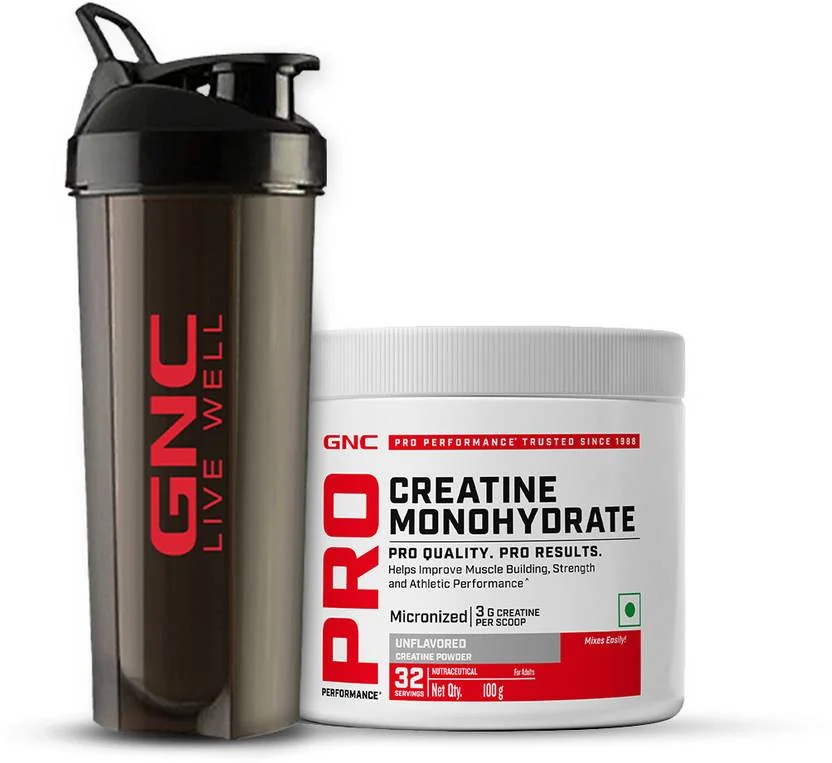 GNC Creatine Monohydrate With Black Shaker (750ml) Creatine  (100 g, Unflavoured)