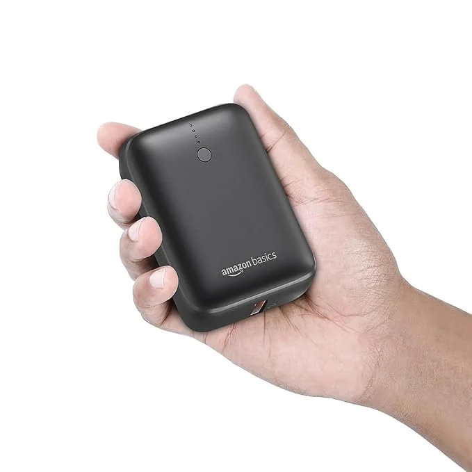 amazon basics 10000mAh Nano Power Bank | PD20W + 22.5W Fast Charging | LED Display | Broad Compatibility | Compact Design | Rapid Charge | Extended Power on The Go, USB Type-C Input, Black