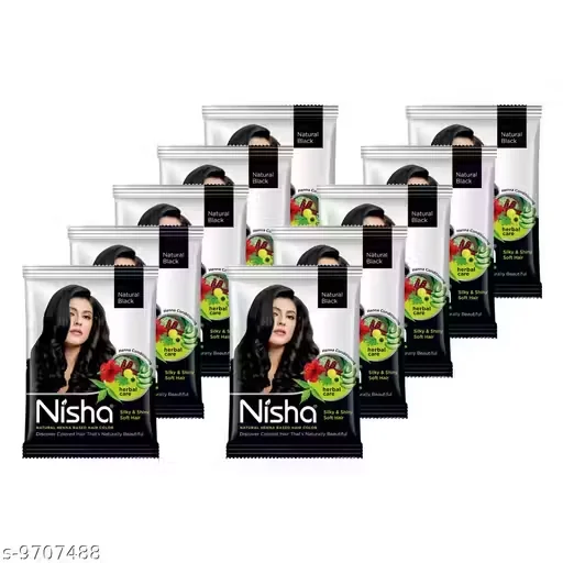 Nisha Natural Henna Based Hair Color Henna Conditioning Herbal Care silky & Shiny Soft Hair 10gm Each Pouch (Natural Black ,Pack of 10 Pouch)