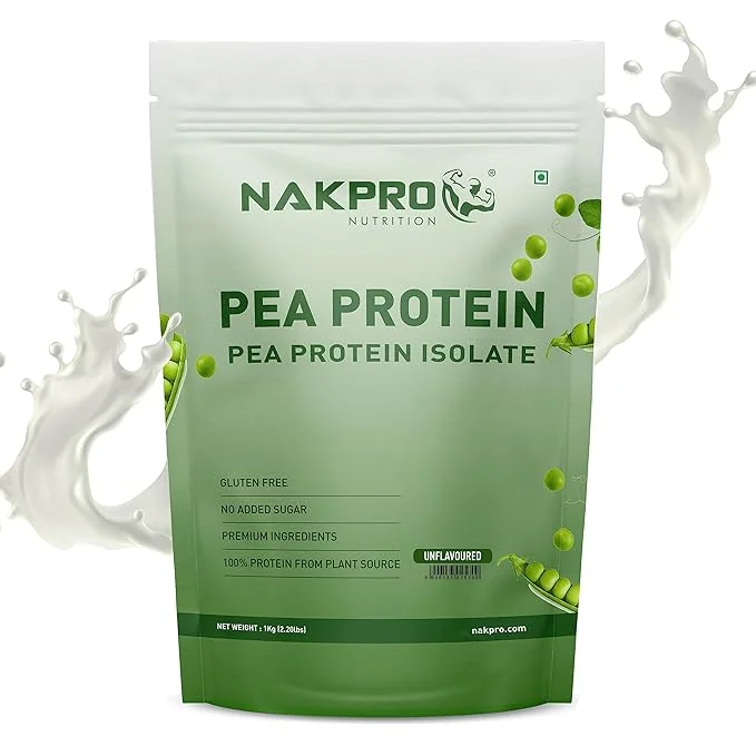 NAKPRO 100% Pea Protein Isolate, Unflavoured - 1kg | 28.8g Protein, 5.5g BCAA | Natural Vegan Plant Protein Powder | Easy To Digest | All Essential Amino Acids for Muscle Gain and Recovery