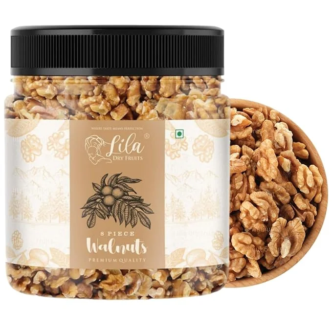 LILA DRY FRUITS Walnut Kernals 500 g | 100% Natural Raw Walnuts Grade-8pcs | Akrot Giri Dry Fruit Rich in Iron and Protein | Ideal for Breakfast | Low in Calorie Nuts | Perfect for Diwali Gifting